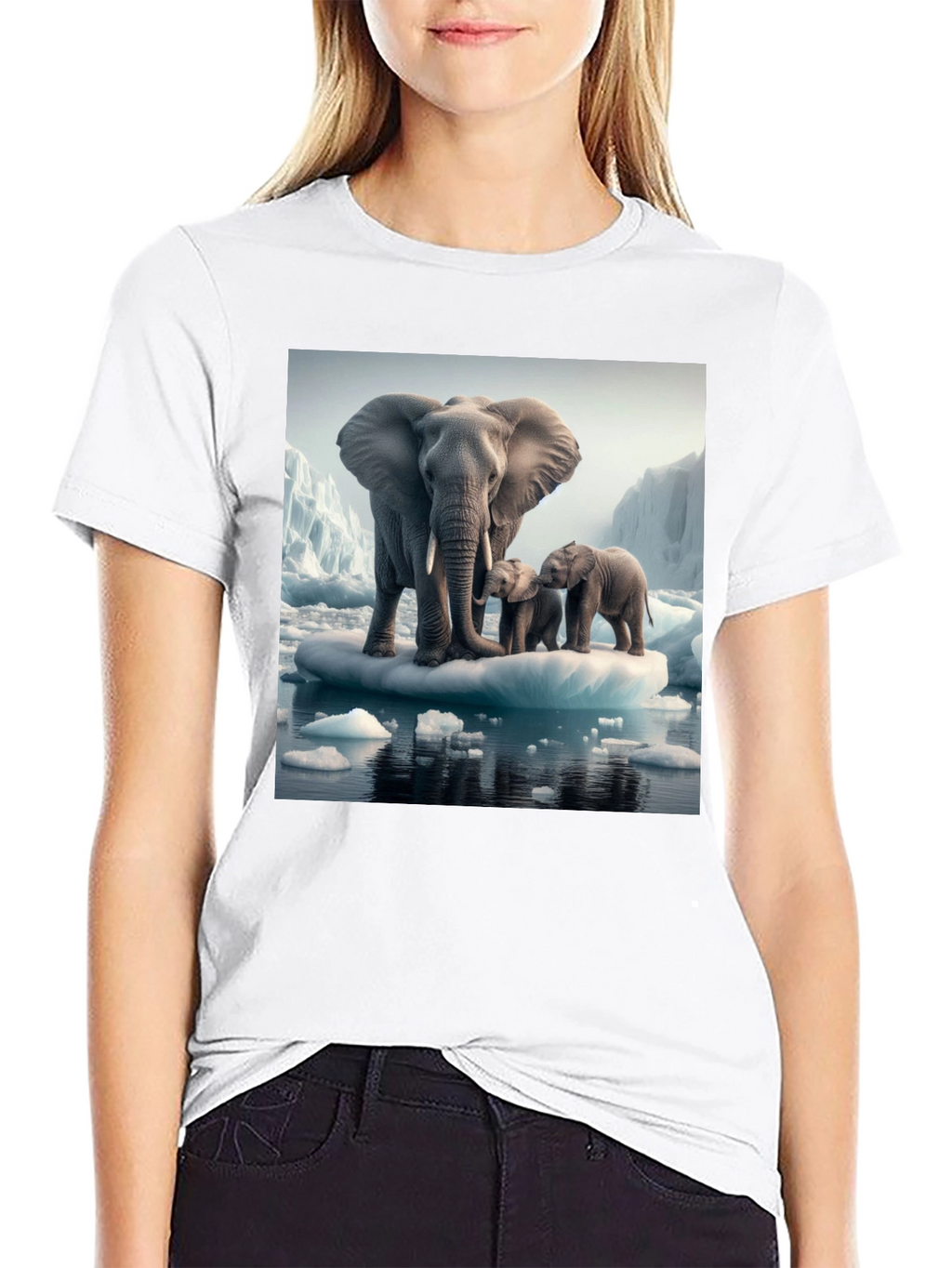 Elephant Family on Iceberg Graphic T-Shirt