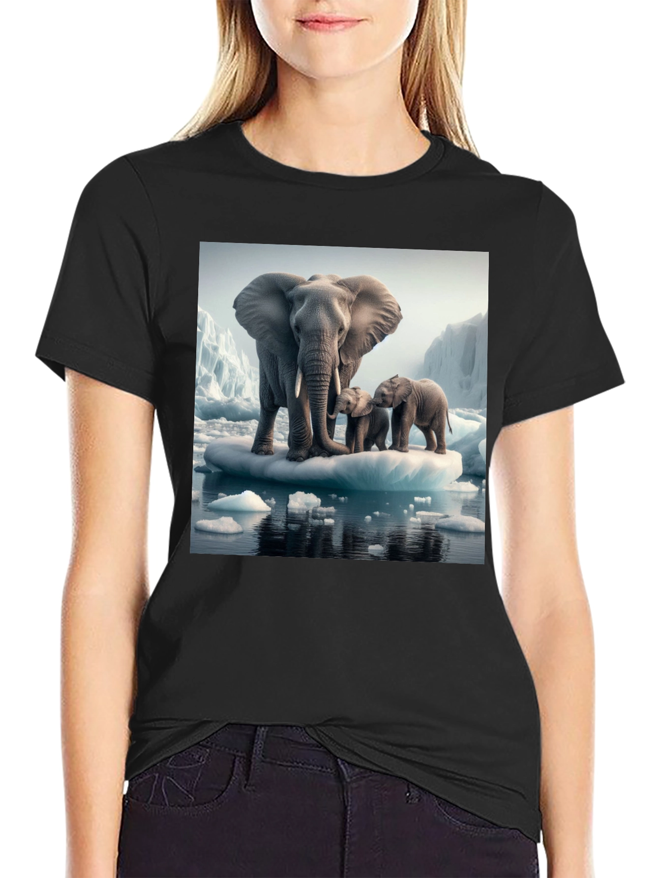 Elephant Family on Iceberg Graphic T-Shirt