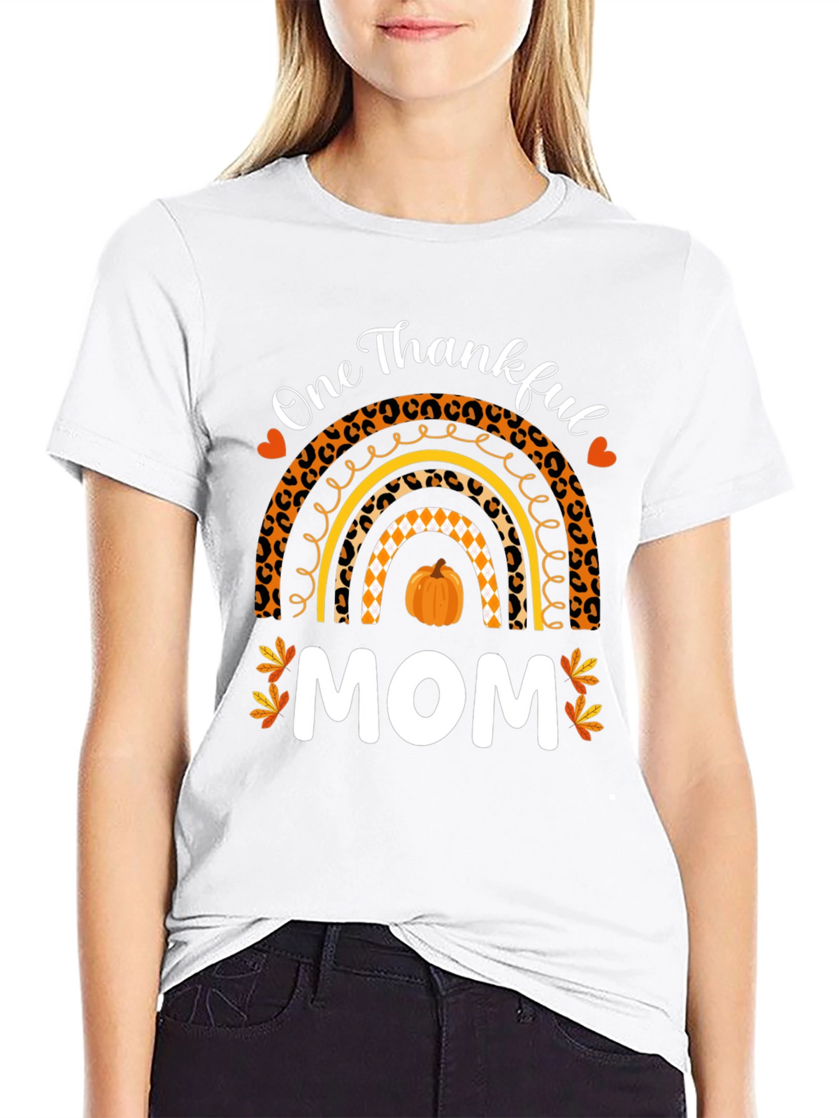 Thankful Mom T-Shirt - Fall Rainbow Thanksgiving Tee