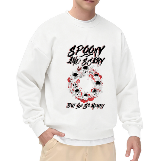 Spooky And Scary But Oh So Merry Crewneck Sweatshirt, Skull Santa Wreath Pullover, Halloween Christmas Gift