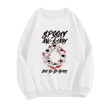 Spooky And Scary But Oh So Merry Crewneck Sweatshirt, Skull Santa Wreath Pullover, Halloween Christmas Gift