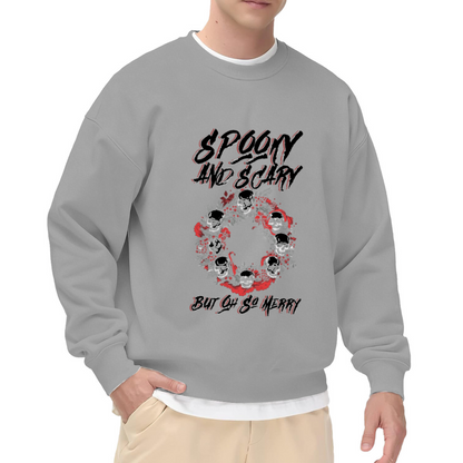 Spooky And Scary But Oh So Merry Crewneck Sweatshirt, Skull Santa Wreath Pullover, Halloween Christmas Gift