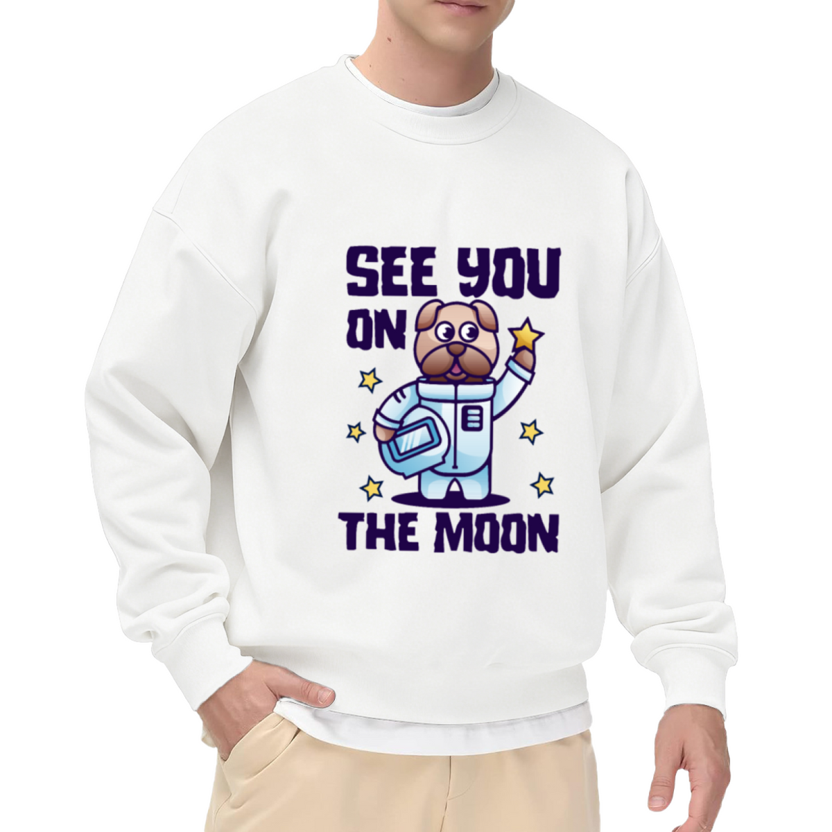 See You On The Moon Astronaut Dog Crewneck Sweatshirt - Cute Space Puppy Pullover, Galaxy Pet Lover Gift