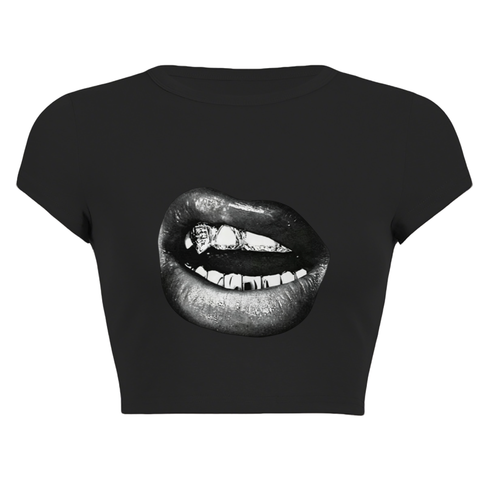 Grunge Metallic Grill Mouth Black Streetwear Crop Top
