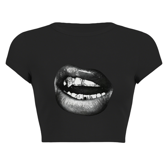 Grunge Metallic Grill Mouth Black Streetwear Crop Top