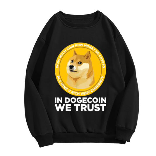In Dogecoin We Trust Doge Meme Coin Crewneck Sweatshirt | Funny Shiba Crypto Graphic Pullover, Cryptocurrency Gift