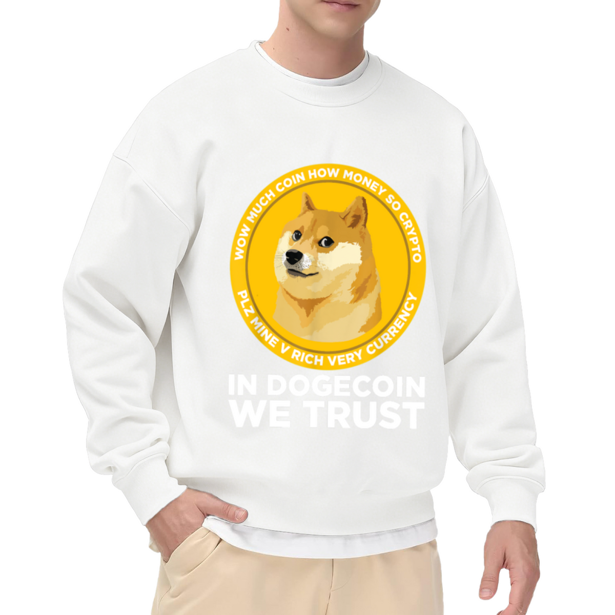 In Dogecoin We Trust Doge Meme Coin Crewneck Sweatshirt | Funny Shiba Crypto Graphic Pullover, Cryptocurrency Gift