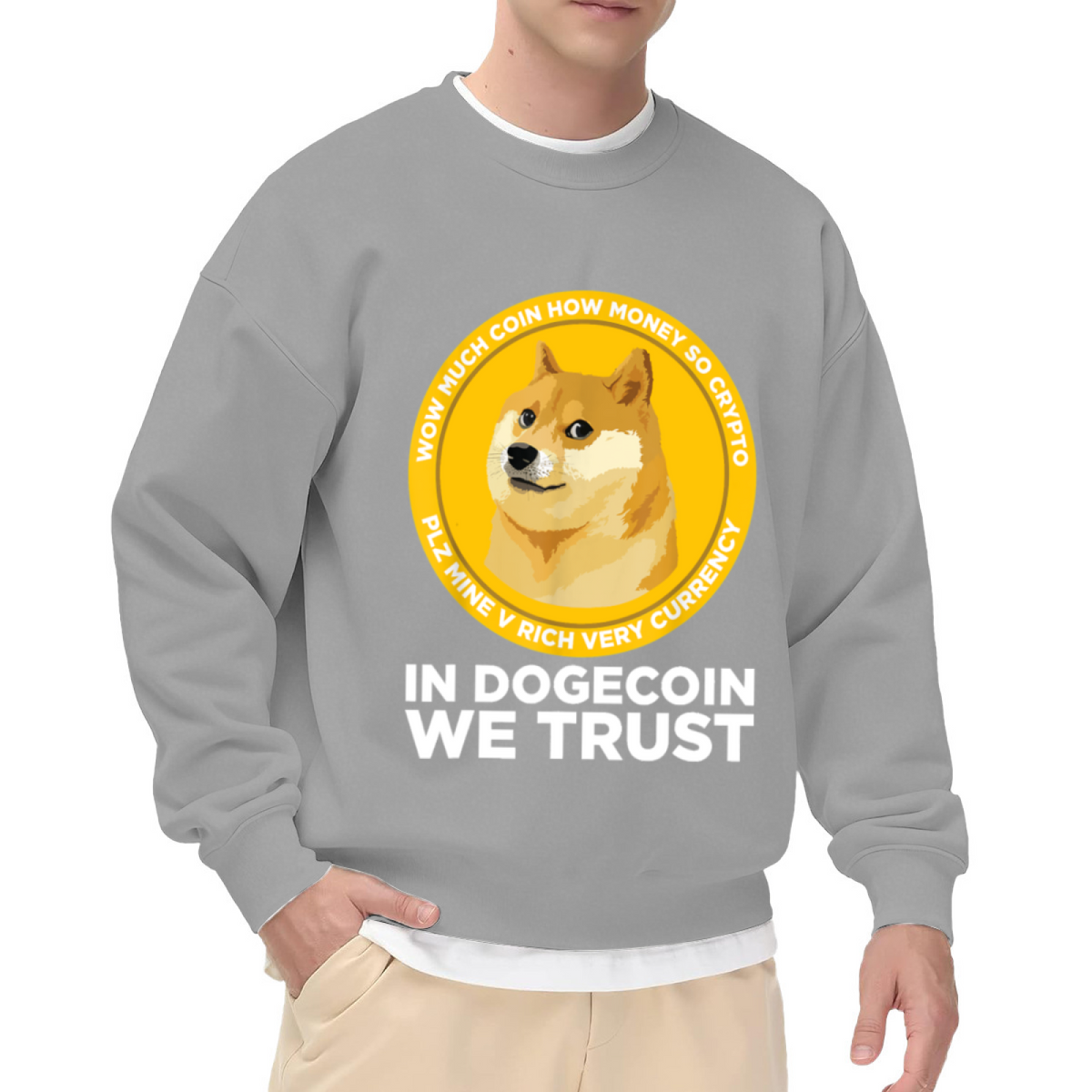 In Dogecoin We Trust Doge Meme Coin Crewneck Sweatshirt | Funny Shiba Crypto Graphic Pullover, Cryptocurrency Gift