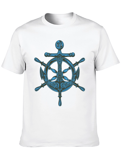 Nautical Anchor Wheel Graphic Black T-Shirt