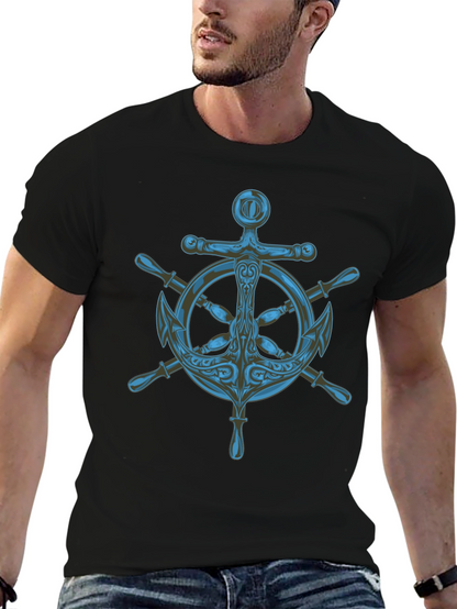 Nautical Anchor Wheel Graphic Black T-Shirt