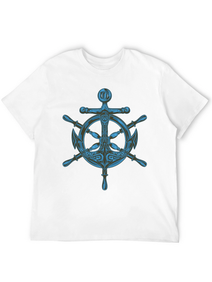 Nautical Anchor Wheel Graphic Black T-Shirt