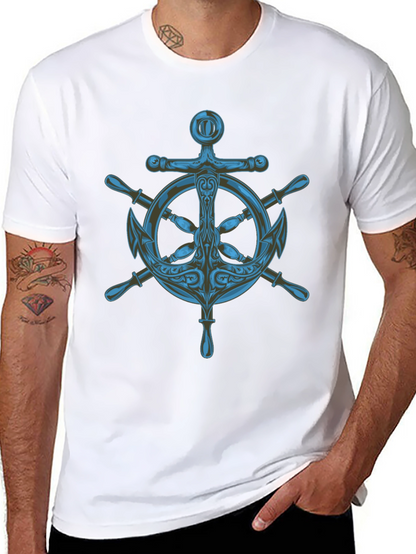 Nautical Anchor Wheel Graphic Black T-Shirt