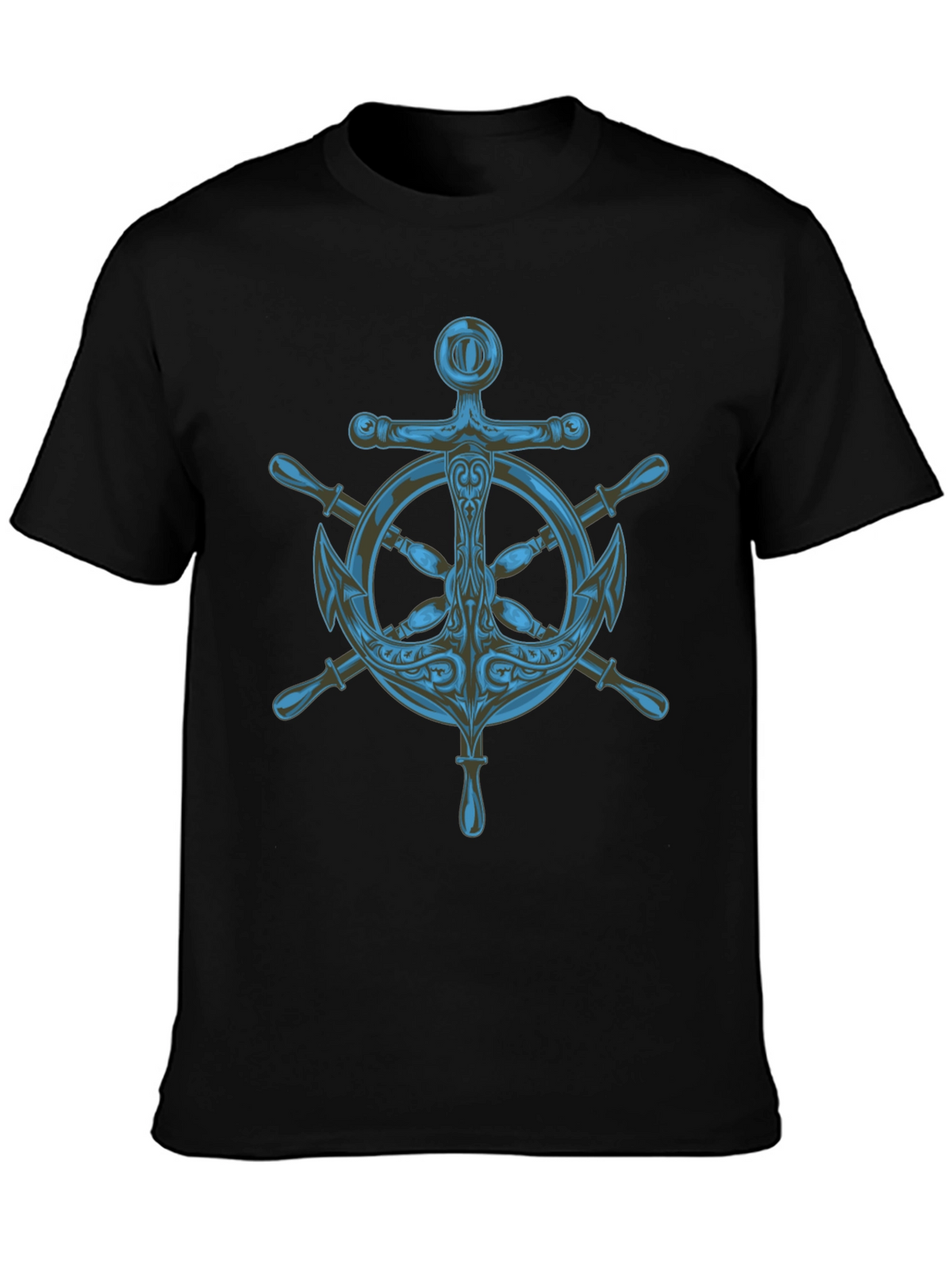 Nautical Anchor Wheel Graphic Black T-Shirt