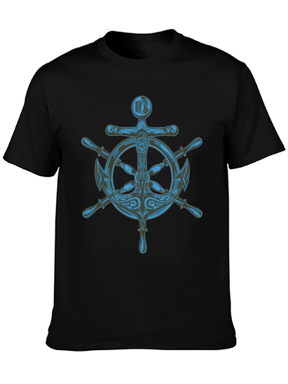 Nautical Anchor Wheel Graphic Black T-Shirt