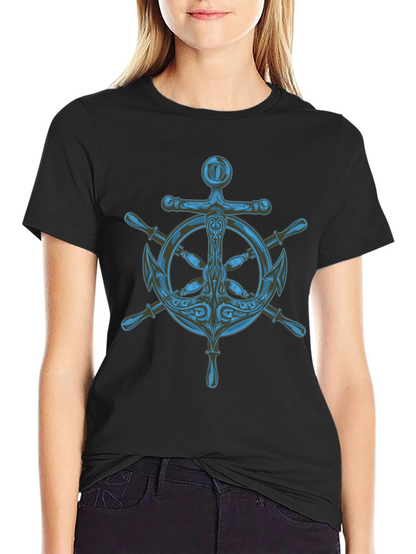 Nautical Anchor Wheel Graphic Black T-Shirt