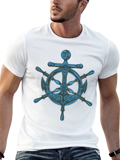 Nautical Anchor Wheel Graphic Black T-Shirt