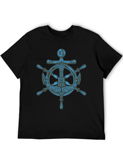 Nautical Anchor Wheel Graphic Black T-Shirt