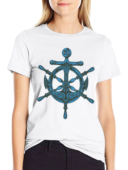 Nautical Anchor Wheel Graphic Black T-Shirt