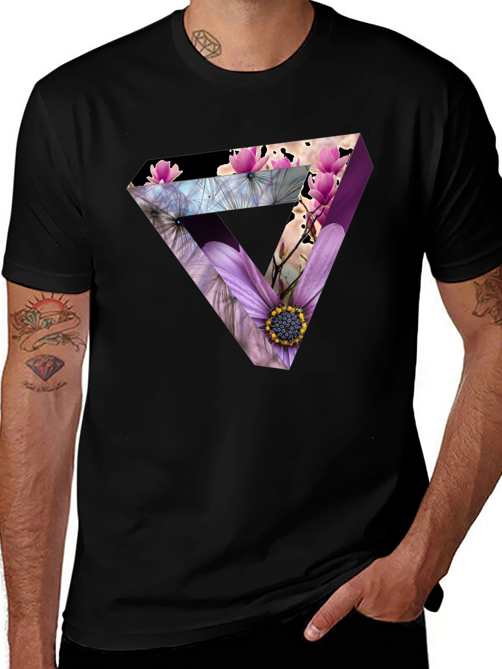 Floral Optical Illusion Mens T-Shirt
