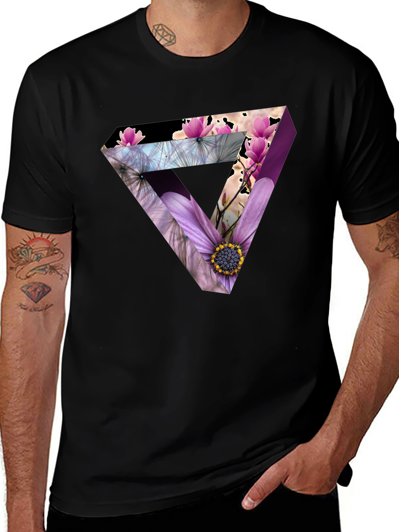 Floral Optical Illusion Mens T-Shirt