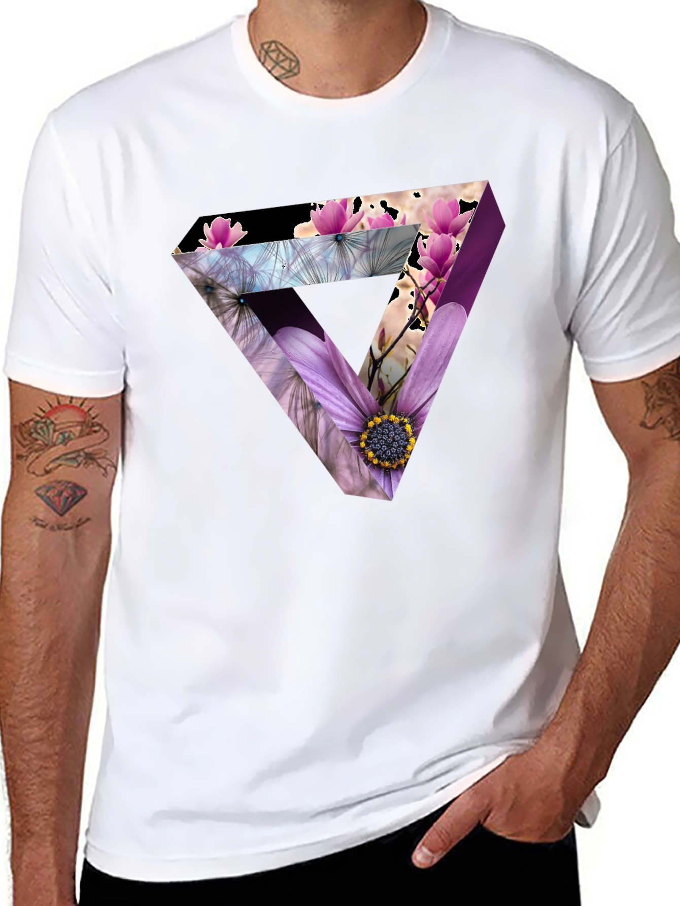 Floral Optical Illusion Mens T-Shirt