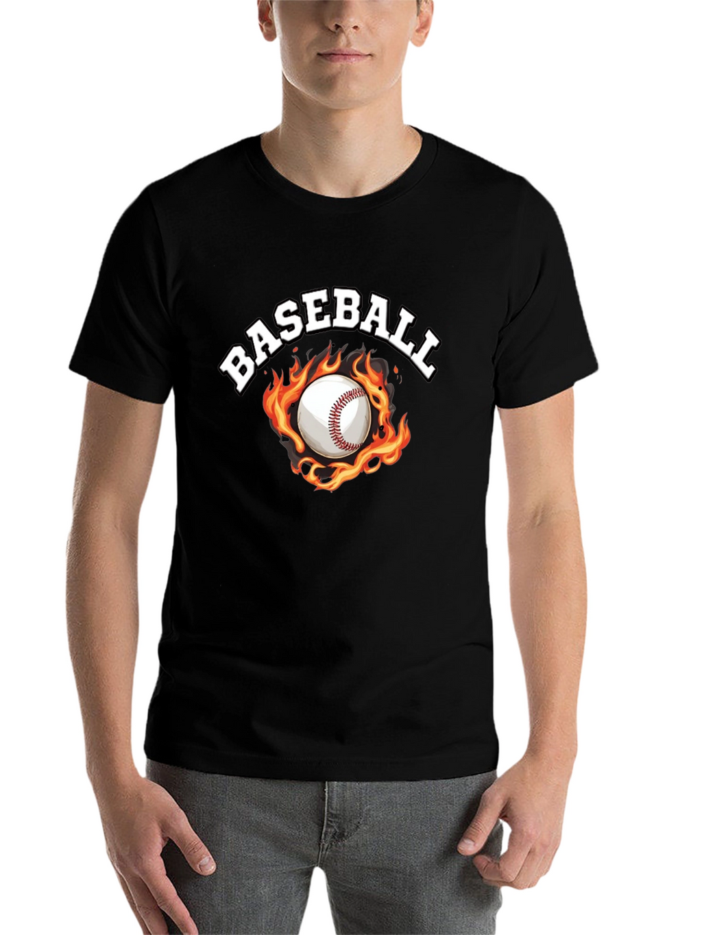 Baseball Flame Graphic Black T-Shirt