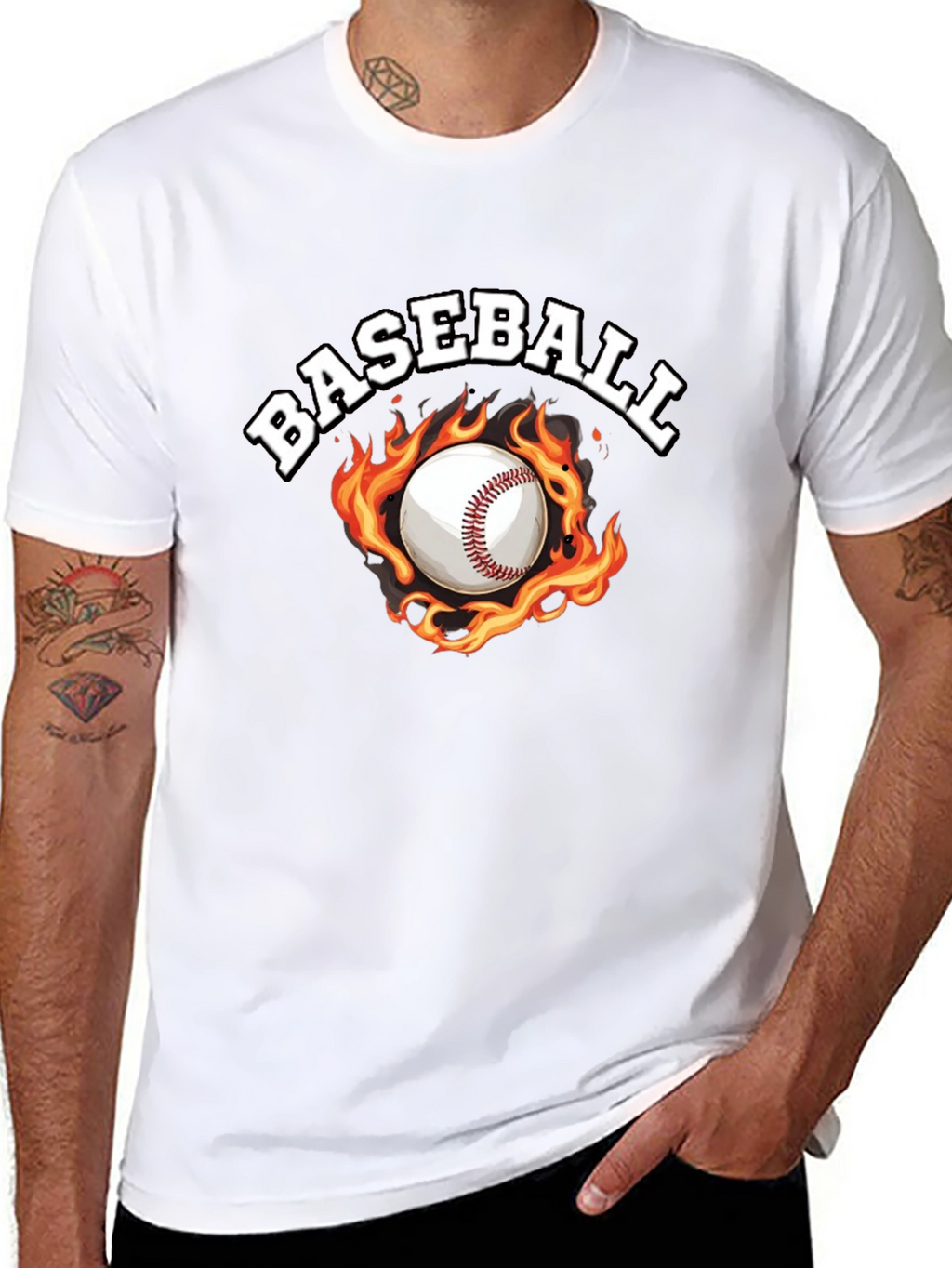 Baseball Flame Graphic Black T-Shirt