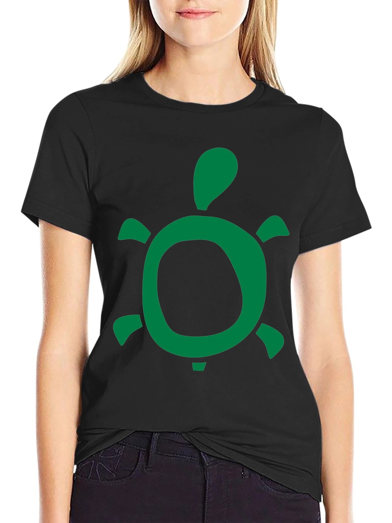 Green Turtle Graphic Black T-Shirt