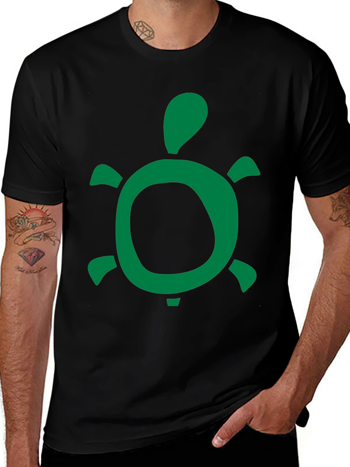 Green Turtle Graphic Black T-Shirt
