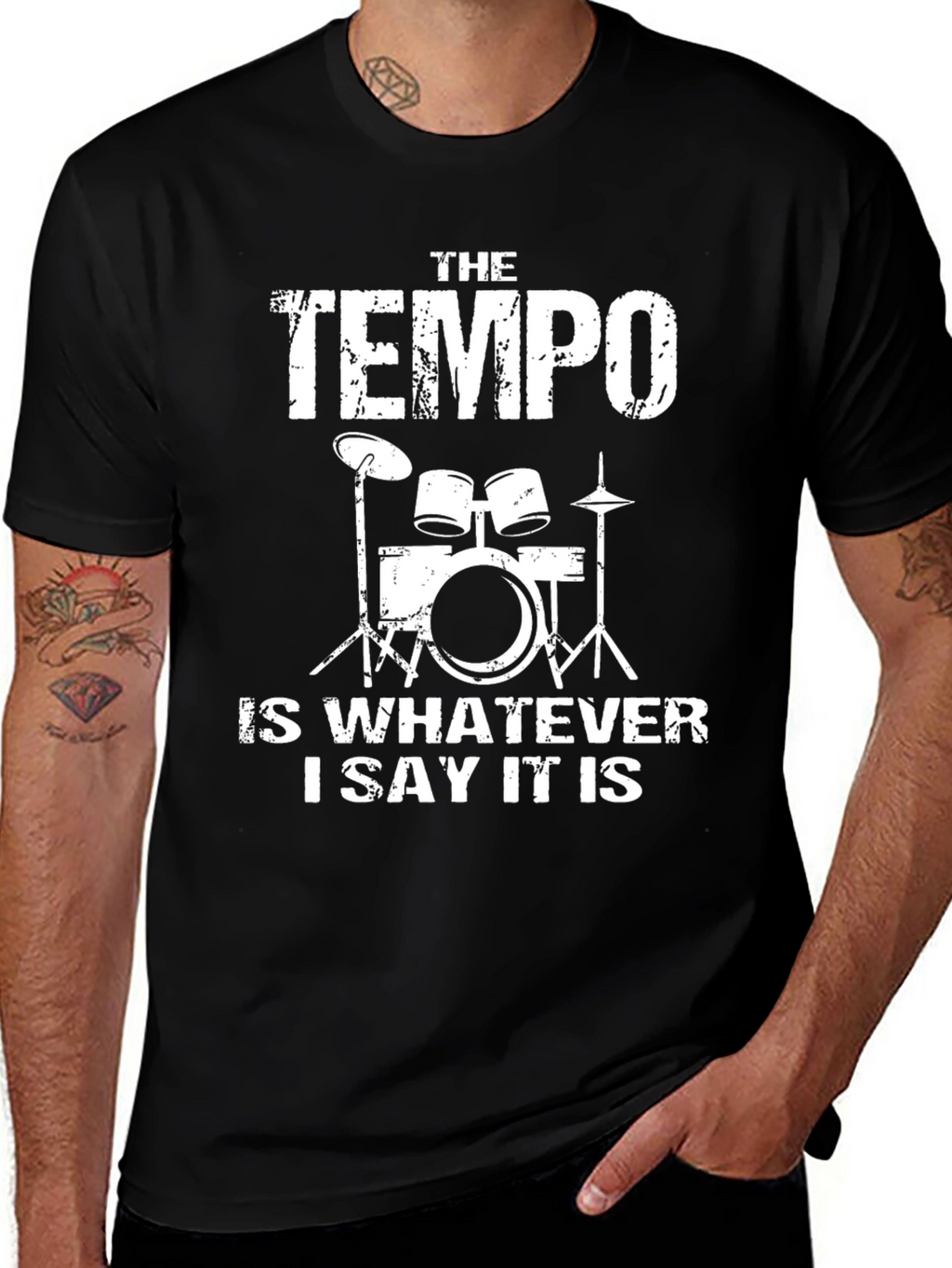 Tempo Drummer Black Cotton Graphic Tee