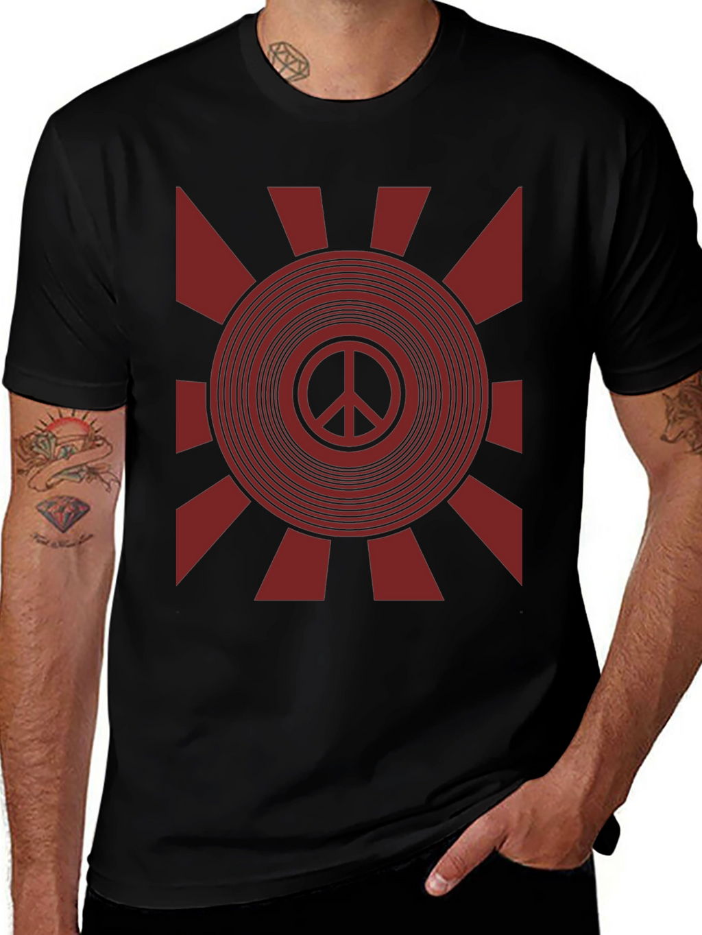 Retro Peace Sign Graphic T-Shirt - Black