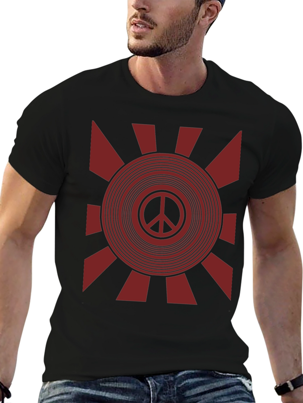 Retro Peace Sign Graphic T-Shirt - Black