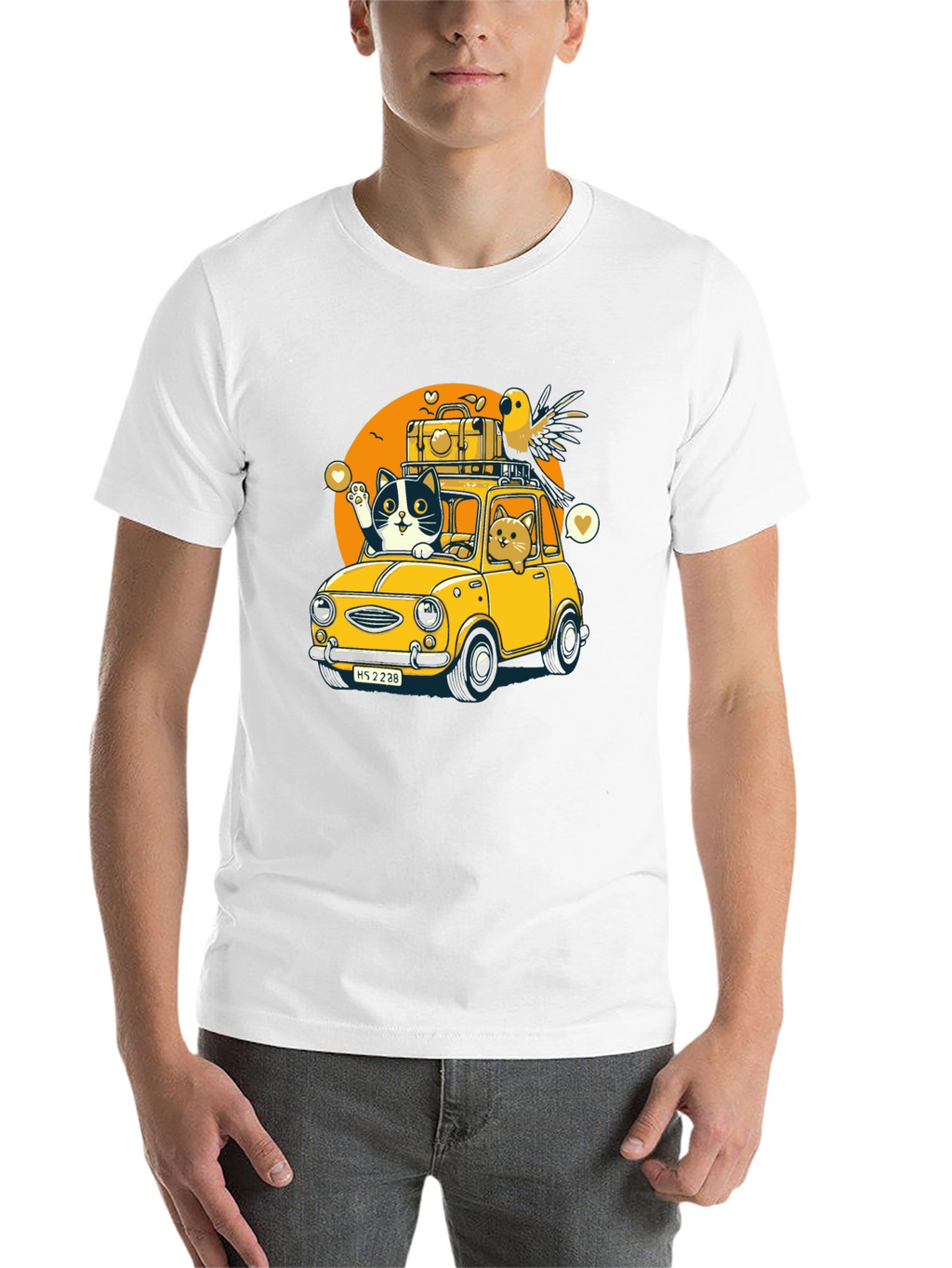 Cat & Bird Travel T-Shirt - Novelty Graphic Tee