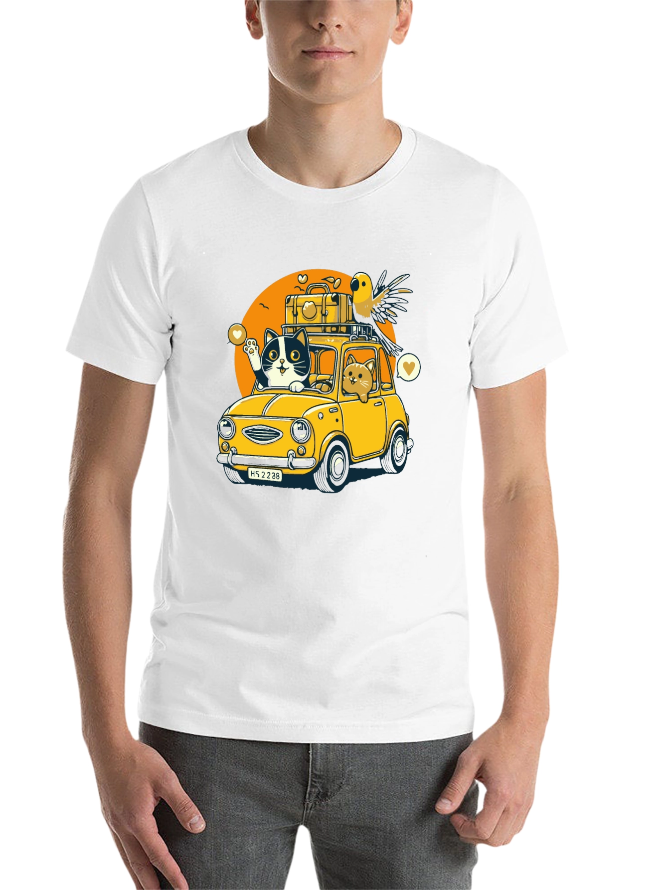 Cat & Bird Travel T-Shirt - Novelty Graphic Tee
