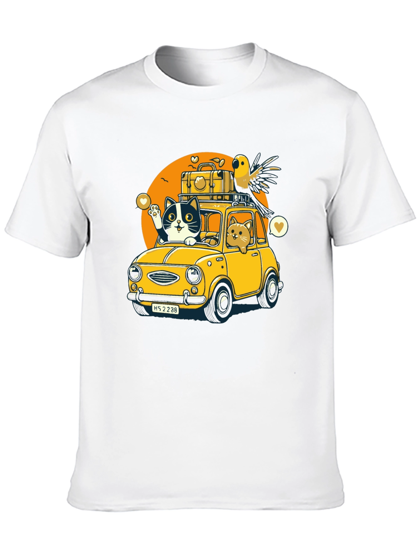 Cat & Bird Travel T-Shirt - Novelty Graphic Tee