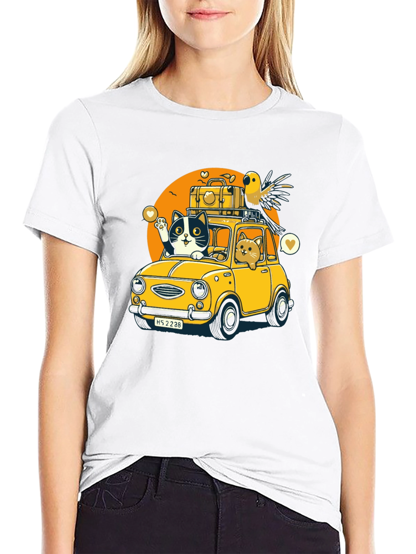 Cat & Bird Travel T-Shirt - Novelty Graphic Tee