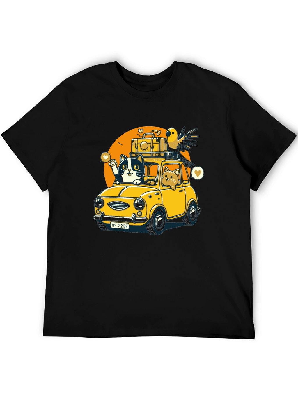 Cat & Bird Travel T-Shirt - Novelty Graphic Tee