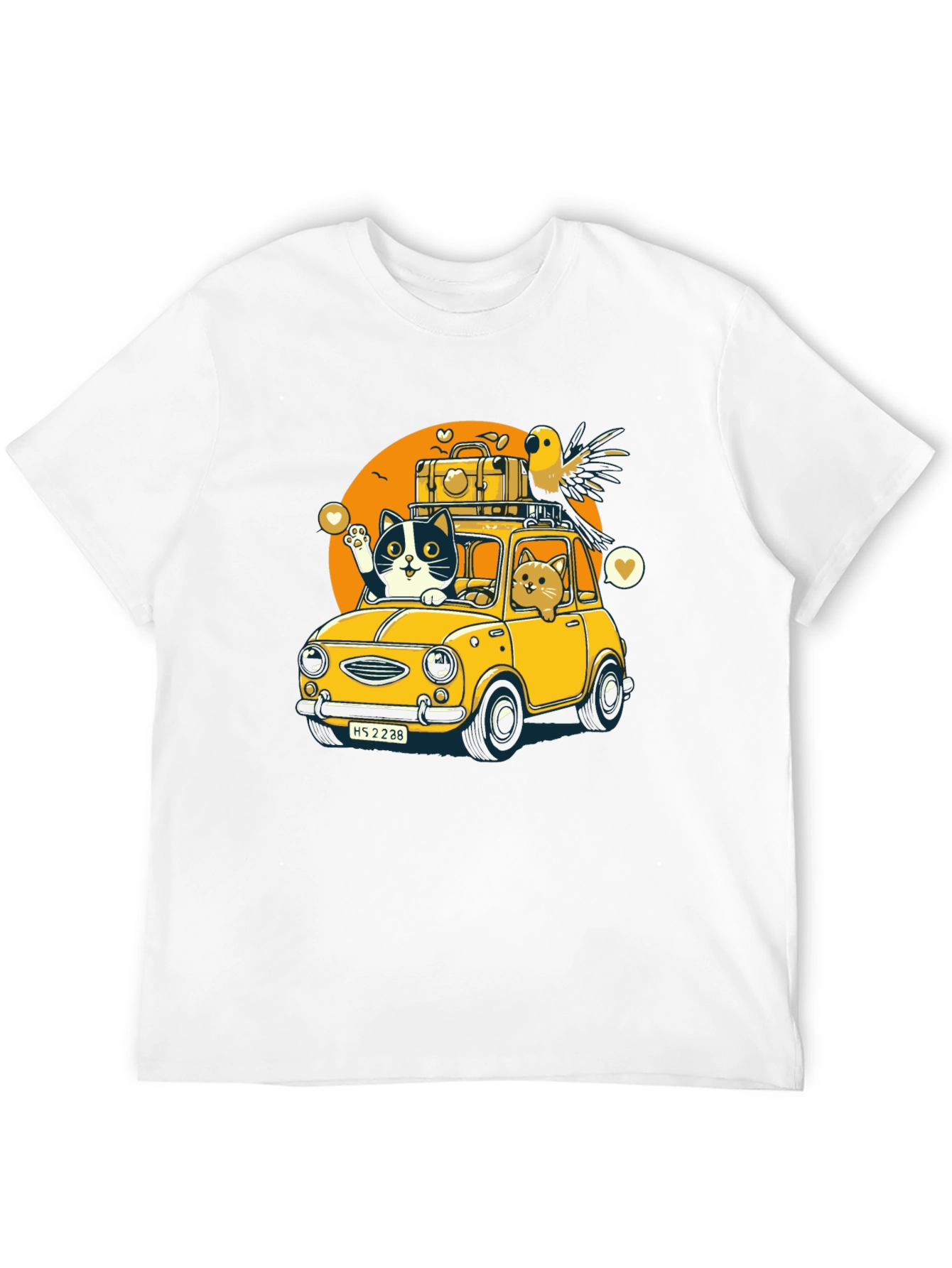 Cat & Bird Travel T-Shirt - Novelty Graphic Tee