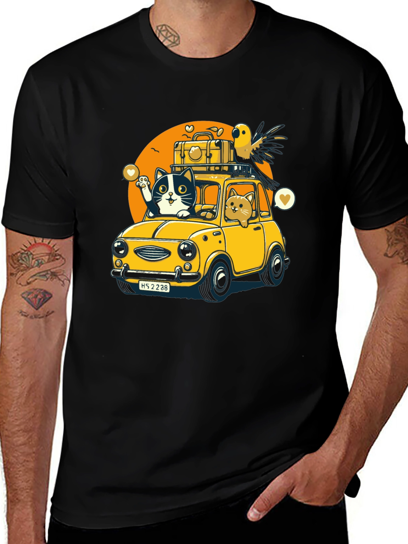 Cat & Bird Travel T-Shirt - Novelty Graphic Tee