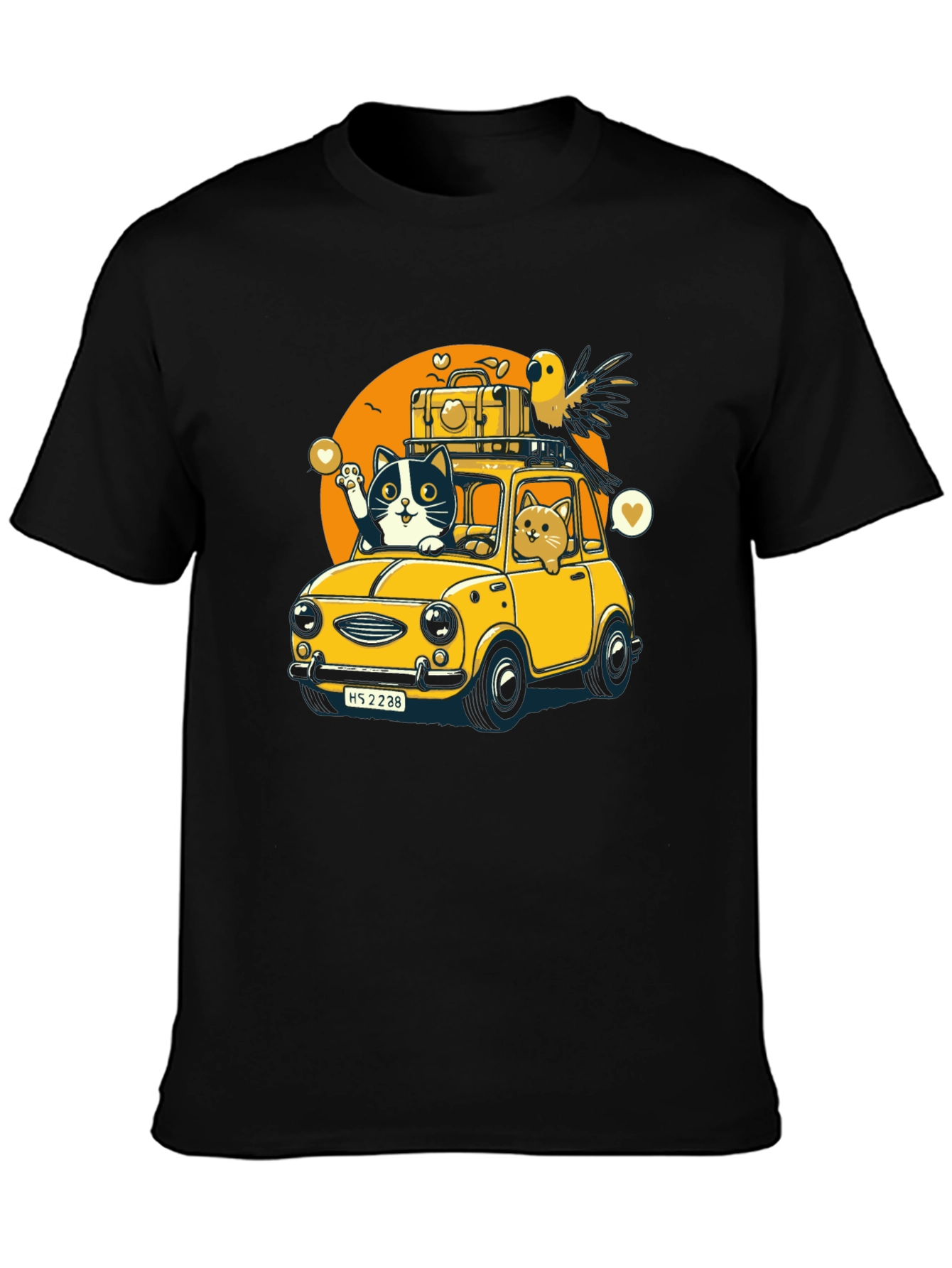 Cat & Bird Travel T-Shirt - Novelty Graphic Tee