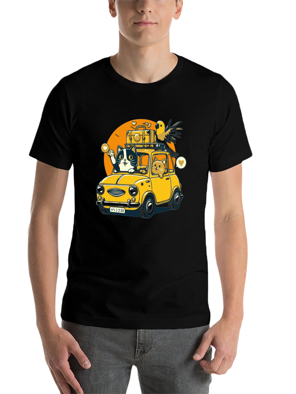 Cat & Bird Travel T-Shirt - Novelty Graphic Tee