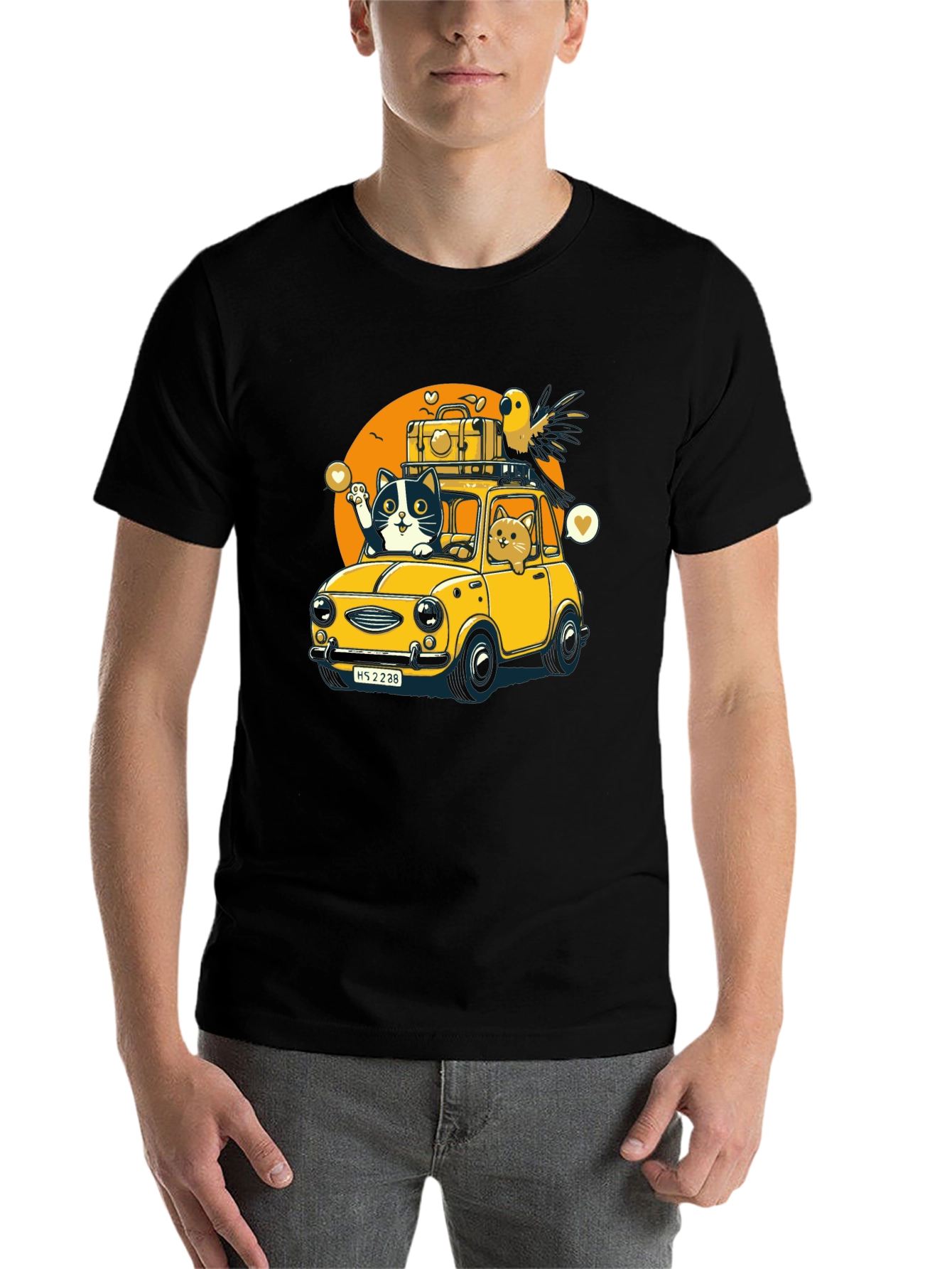 Cat & Bird Travel T-Shirt - Novelty Graphic Tee