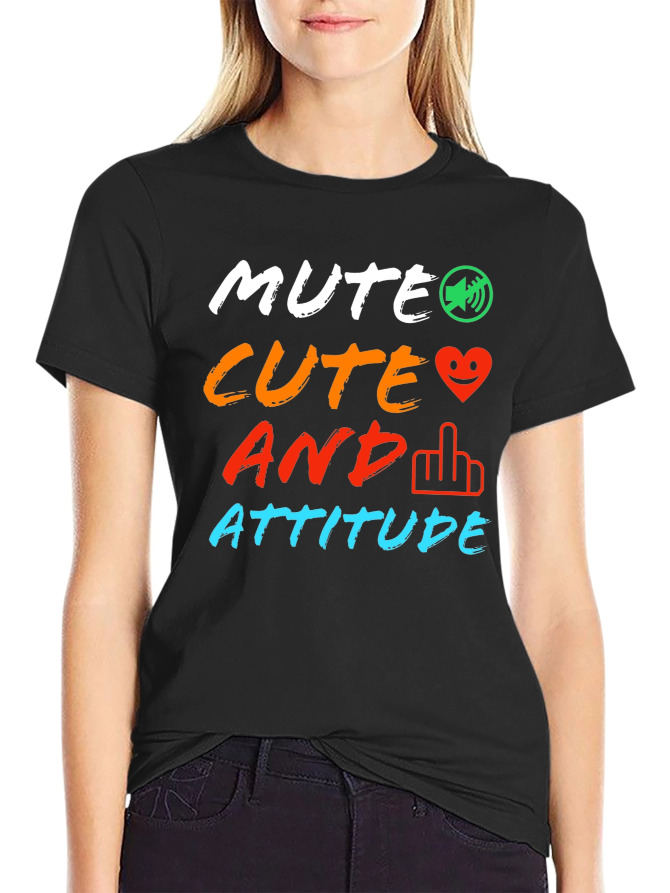 Mute Cute And Attitude Graphic Tee - Trendy Sarcastic T-Shirt