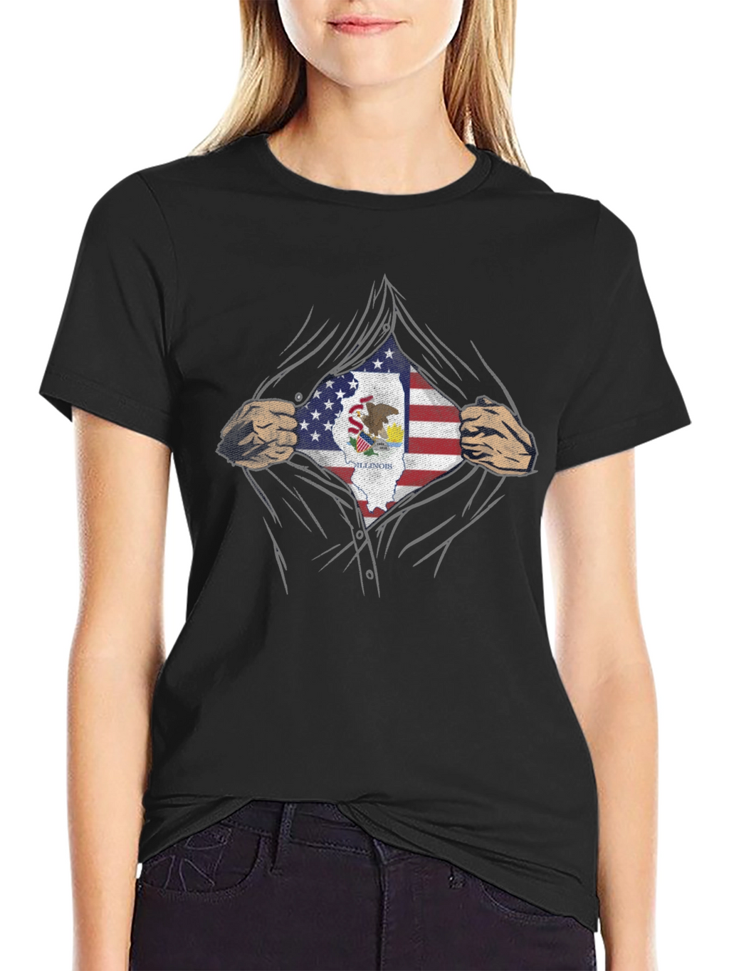 Illinois Pride T-Shirt - American Flag Superhero Design