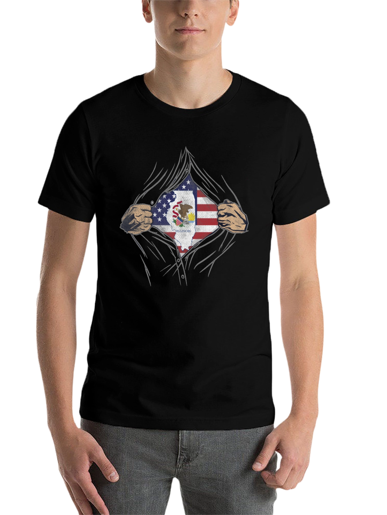 Illinois Pride T-Shirt - American Flag Superhero Design
