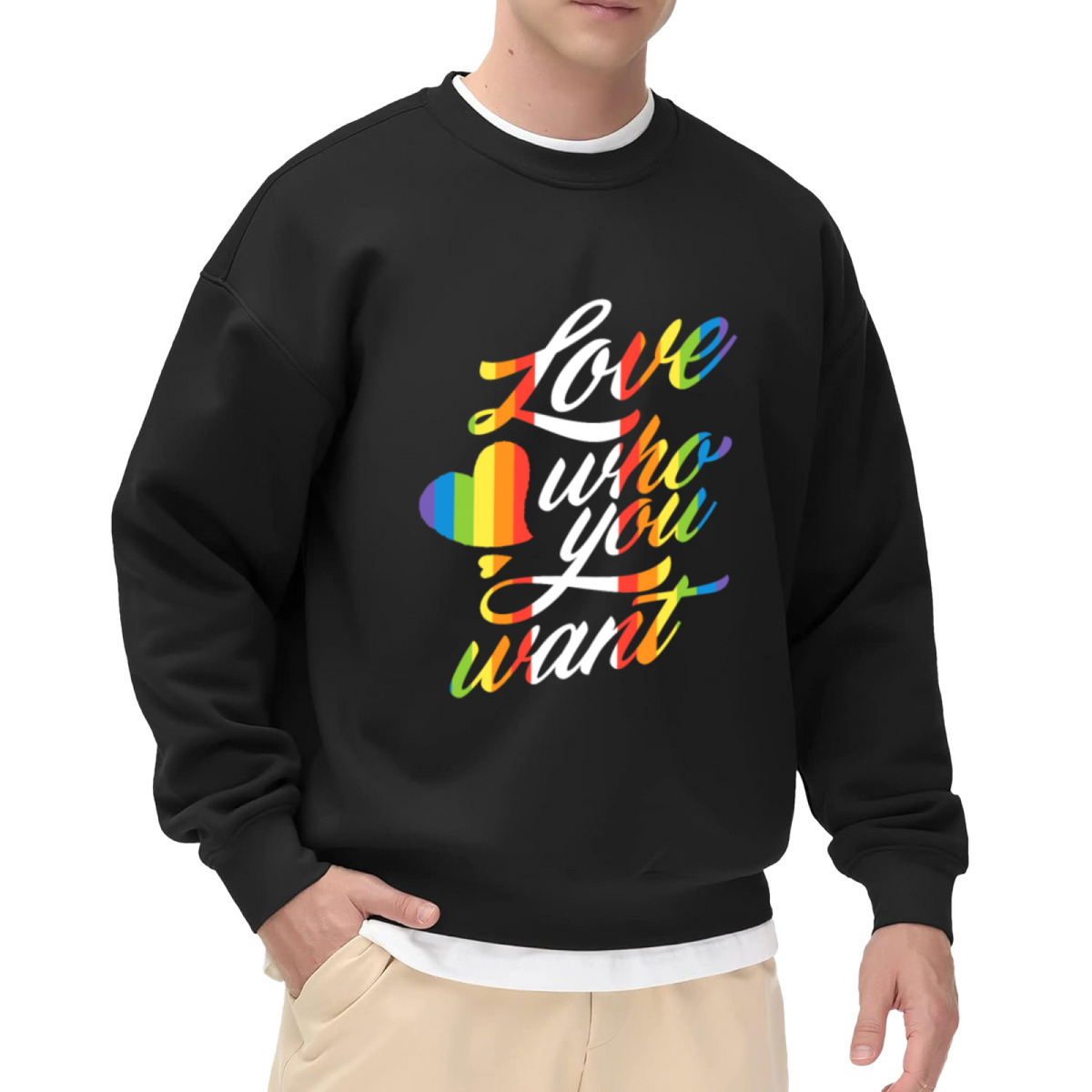 Love Who You Want Rainbow Heart Crewneck Sweatshirt, Pride Equality Pullover, LGBTQ Gift