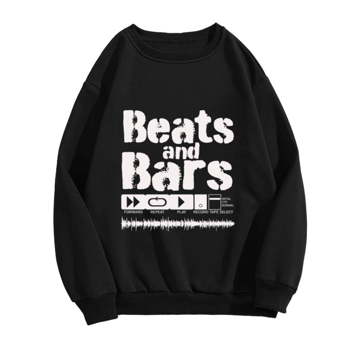 Beats and Bars Retro Hip Hop Audio Player Crewneck Sweatshirt, Vintage Music Graphic Pullover