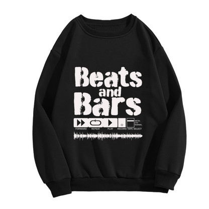 Beats and Bars Retro Hip Hop Audio Player Crewneck Sweatshirt, Vintage Music Graphic Pullover