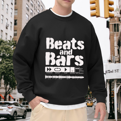Beats and Bars Retro Hip Hop Audio Player Crewneck Sweatshirt, Vintage Music Graphic Pullover