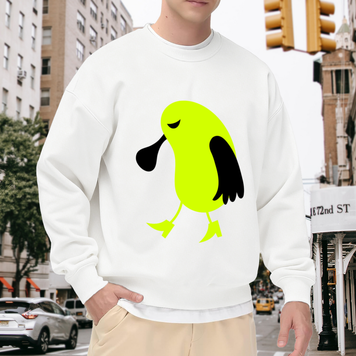 Discover This Cute Minimalist Cartoon Bird Crewneck Sweatshirt With a Whimsical and Quirky Artistic Design